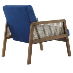 Fyne Navy Blue Velvet Walnut Frame Rattan Armchair 20 Fyne Navy Blue Velvet Walnut Frame Rattan Armchair -FINZ Furniture Shop ACH 608 NAVYVEL WALN WB4