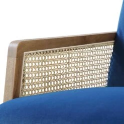 Fyne Navy Blue Velvet Walnut Frame Rattan Armchair 23 Fyne Navy Blue Velvet Walnut Frame Rattan Armchair -FINZ Furniture Shop ACH 608 NAVYVEL WALN detail2