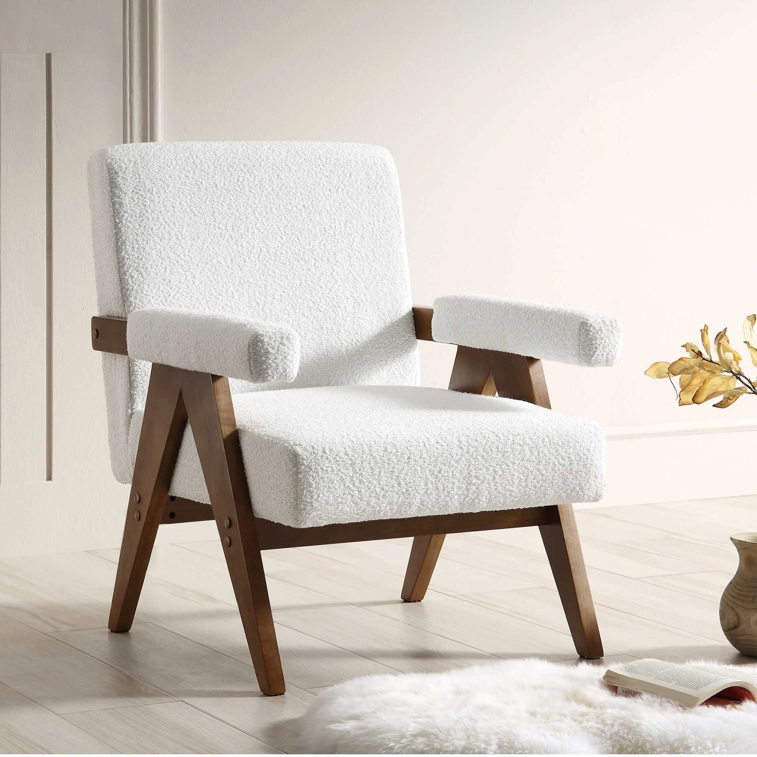 Chinnor White Boucle Accent Chair 3 Chinnor White Boucle Accent Chair