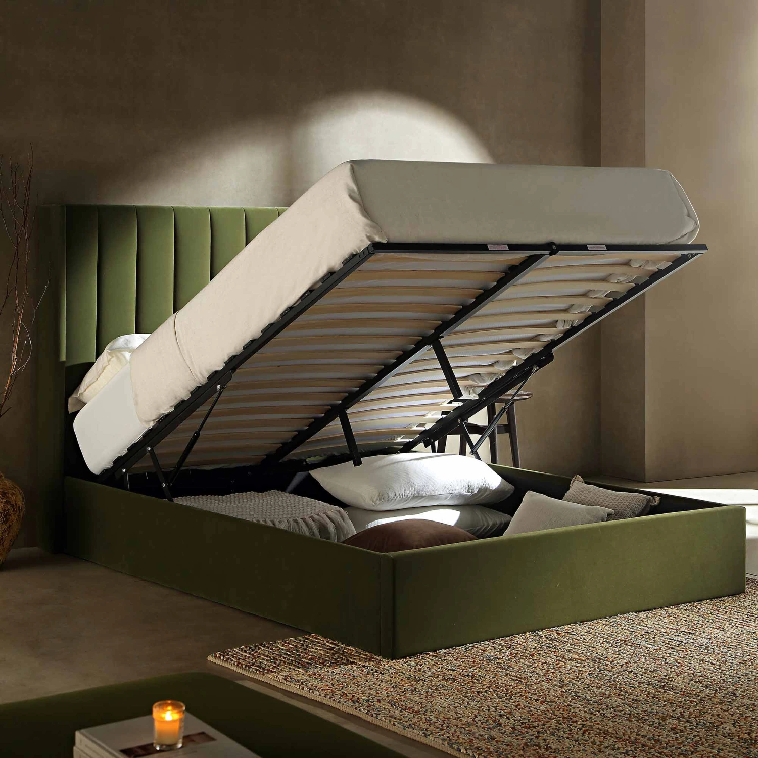 Wilton Moss Green Velvet Ottoman Storage Bed 5 Wilton Moss Green Velvet Ottoman Storage Bed - Image 3