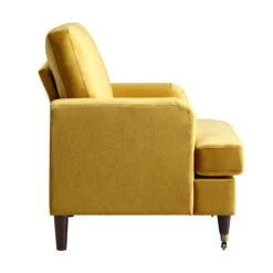 Brigette Mustard Velvet Armchair With Antique Brass Castor Legs -FINZ Furniture Shop AYSF 010 MUSTARD VEL 1ST WB3
