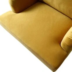 Brigette Mustard Velvet Armchair With Antique Brass Castor Legs -FINZ Furniture Shop AYSF 010 MUSTARD VEL 1ST detail2