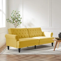 Hanney 3-Seater Chesterfield Sofabed In Mustard Yellow Velvet 26 Hanney 3-Seater Chesterfield Sofabed In Mustard Yellow Velvet -FINZ Furniture Shop AYSF 011 MUSTARD VEL scene1