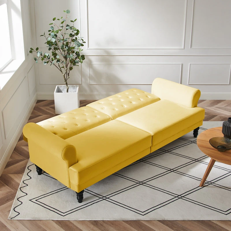 Hanney 3-Seater Chesterfield Sofabed In Mustard Yellow Velvet 8 Hanney 3-Seater Chesterfield Sofabed In Mustard Yellow Velvet - Image 6