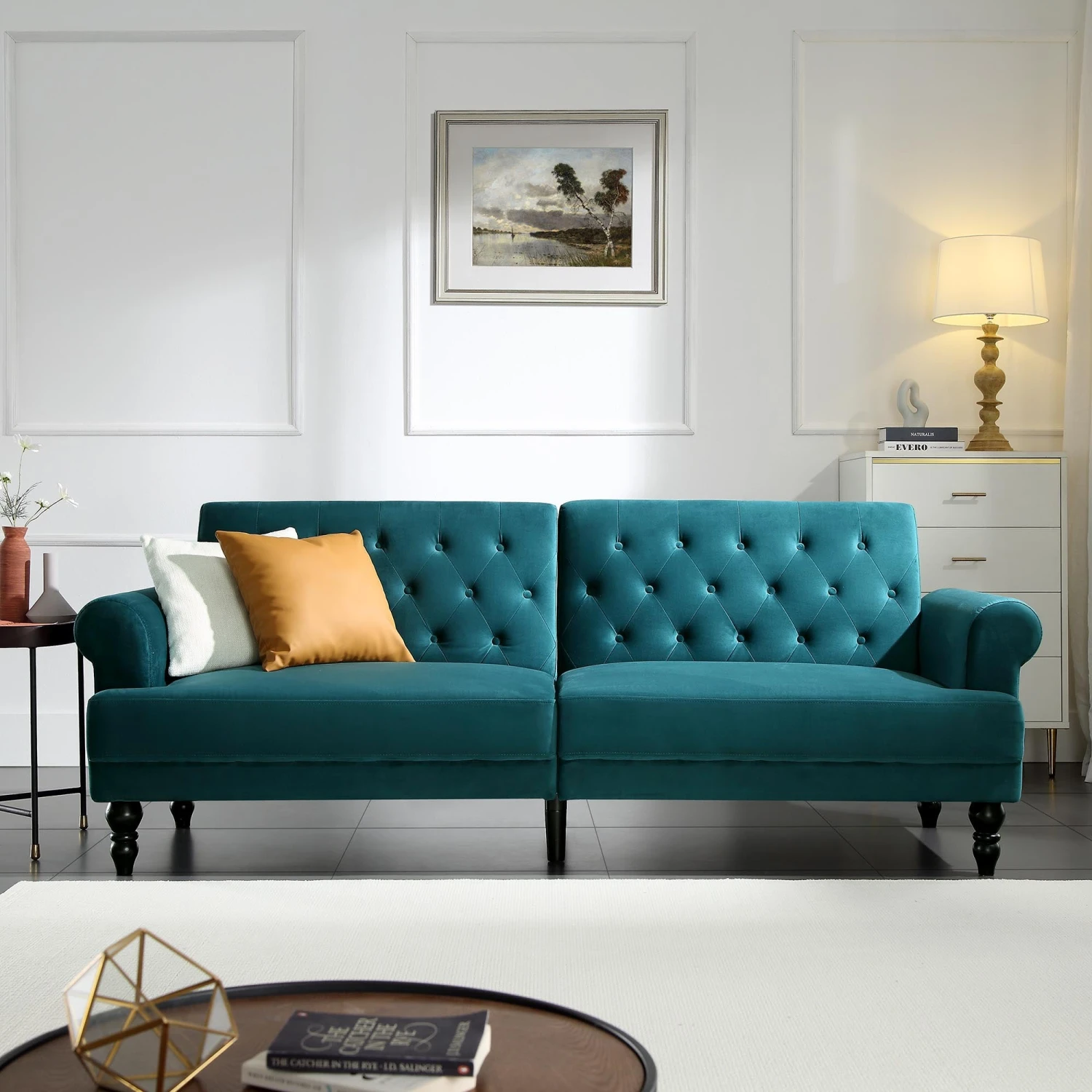 Hanney 3-Seater Chesterfield Sofabed In Teal Velvet 3 Hanney 3-Seater Chesterfield Sofabed In Teal Velvet