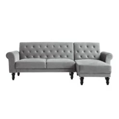 Hanney Chesterfield Chaise Sofabed In Grey Velvet -FINZ Furniture Shop AYSF 012 GREY VEL WB2