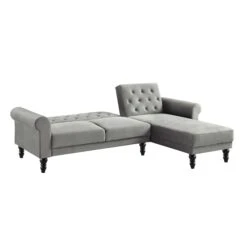 Hanney Chesterfield Chaise Sofabed In Grey Velvet -FINZ Furniture Shop AYSF 012 GREY VEL WB3