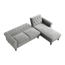 Hanney Chesterfield Chaise Sofabed In Grey Velvet -FINZ Furniture Shop AYSF 012 GREY VEL WB4