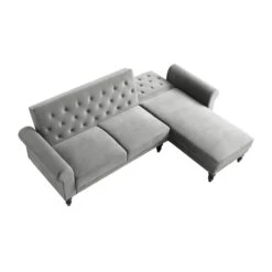 Hanney Chesterfield Chaise Sofabed In Grey Velvet -FINZ Furniture Shop AYSF 012 GREY VEL WB5