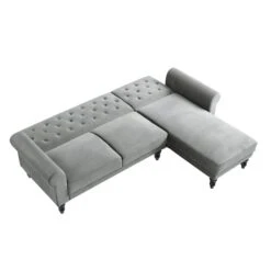 Hanney Chesterfield Chaise Sofabed In Grey Velvet -FINZ Furniture Shop AYSF 012 GREY VEL WB6