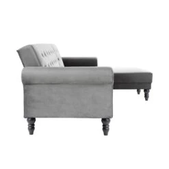 Hanney Chesterfield Chaise Sofabed In Grey Velvet -FINZ Furniture Shop AYSF 012 GREY VEL WB8