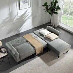 Hanney Chesterfield Chaise Sofabed In Grey Velvet -FINZ Furniture Shop AYSF 012 GREY VEL scene2