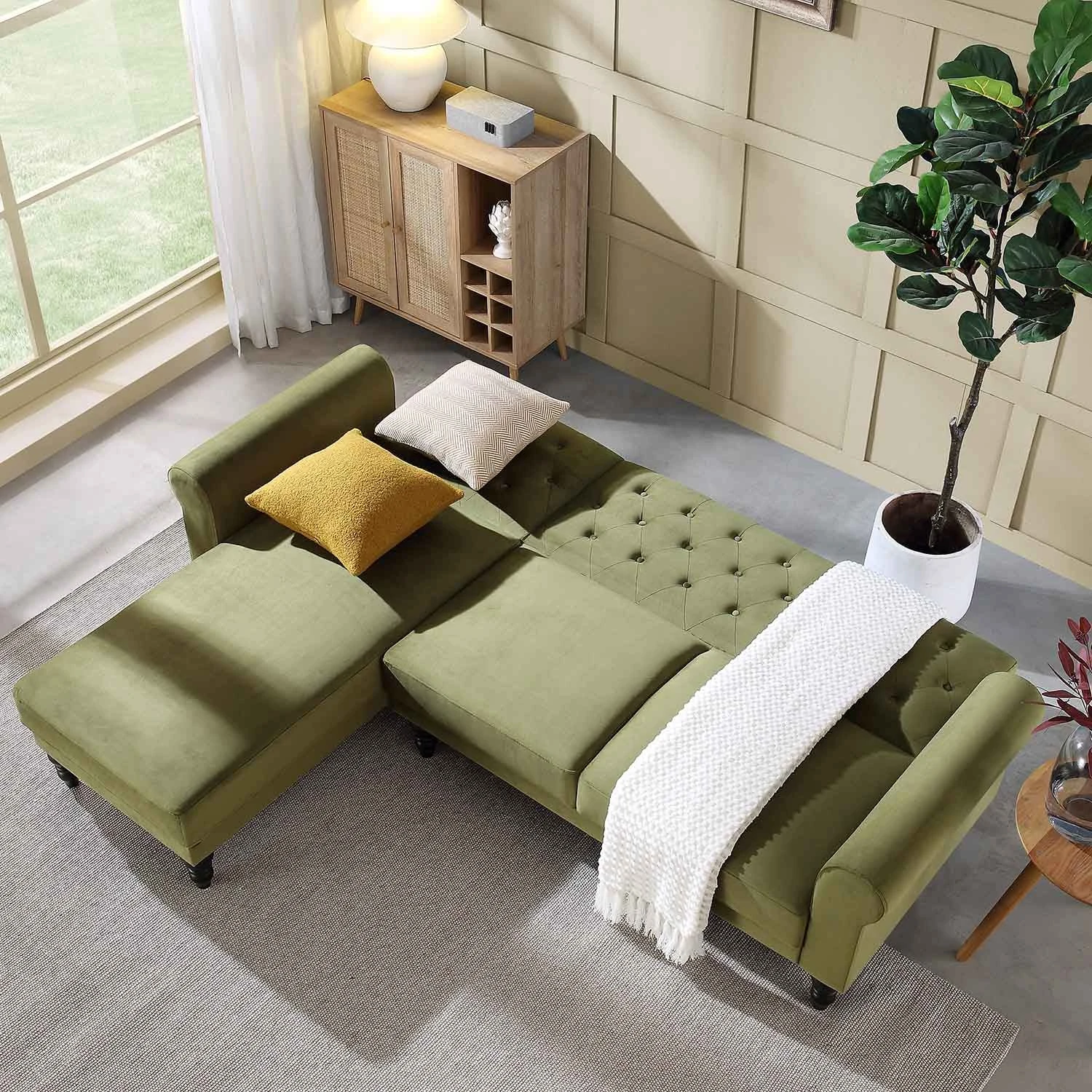 Hanney Chesterfield Chaise Sofabed In Moss Green Velvet 5 Hanney Chesterfield Chaise Sofabed In Moss Green Velvet - Image 3