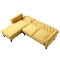 Hanney Chesterfield Chaise Sofabed In Mustard Yellow Velvet 30 Hanney Chesterfield Chaise Sofabed In Mustard Yellow Velvet -FINZ Furniture Shop AYSF 012 MUSTARD VEL WB5