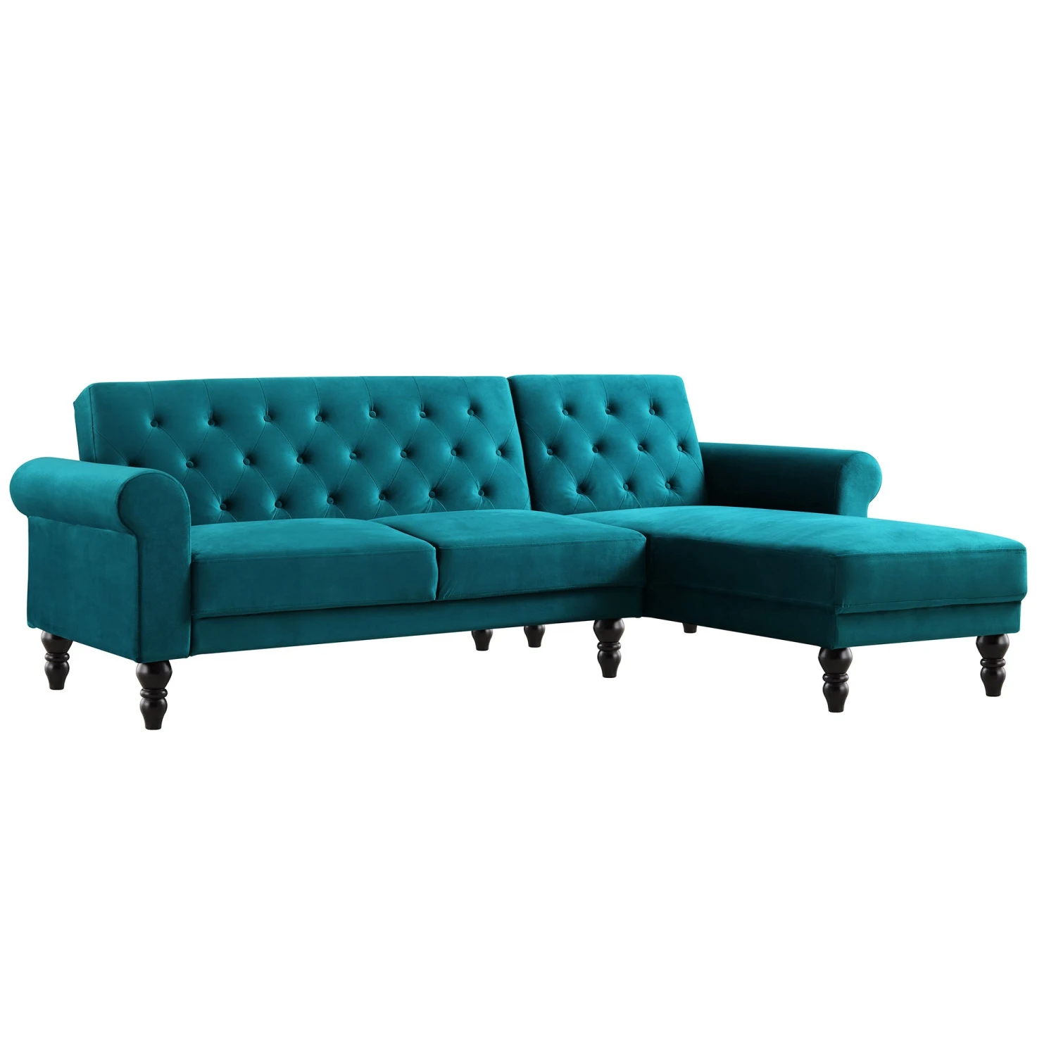 Hanney Chesterfield Chaise Sofabed In Teal Velvet 6 Hanney Chesterfield Chaise Sofabed In Teal Velvet - Image 4