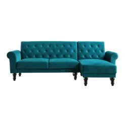 Hanney Chesterfield Chaise Sofabed In Teal Velvet 24 Hanney Chesterfield Chaise Sofabed In Teal Velvet -FINZ Furniture Shop AYSF 012 TEAL VEL WB2