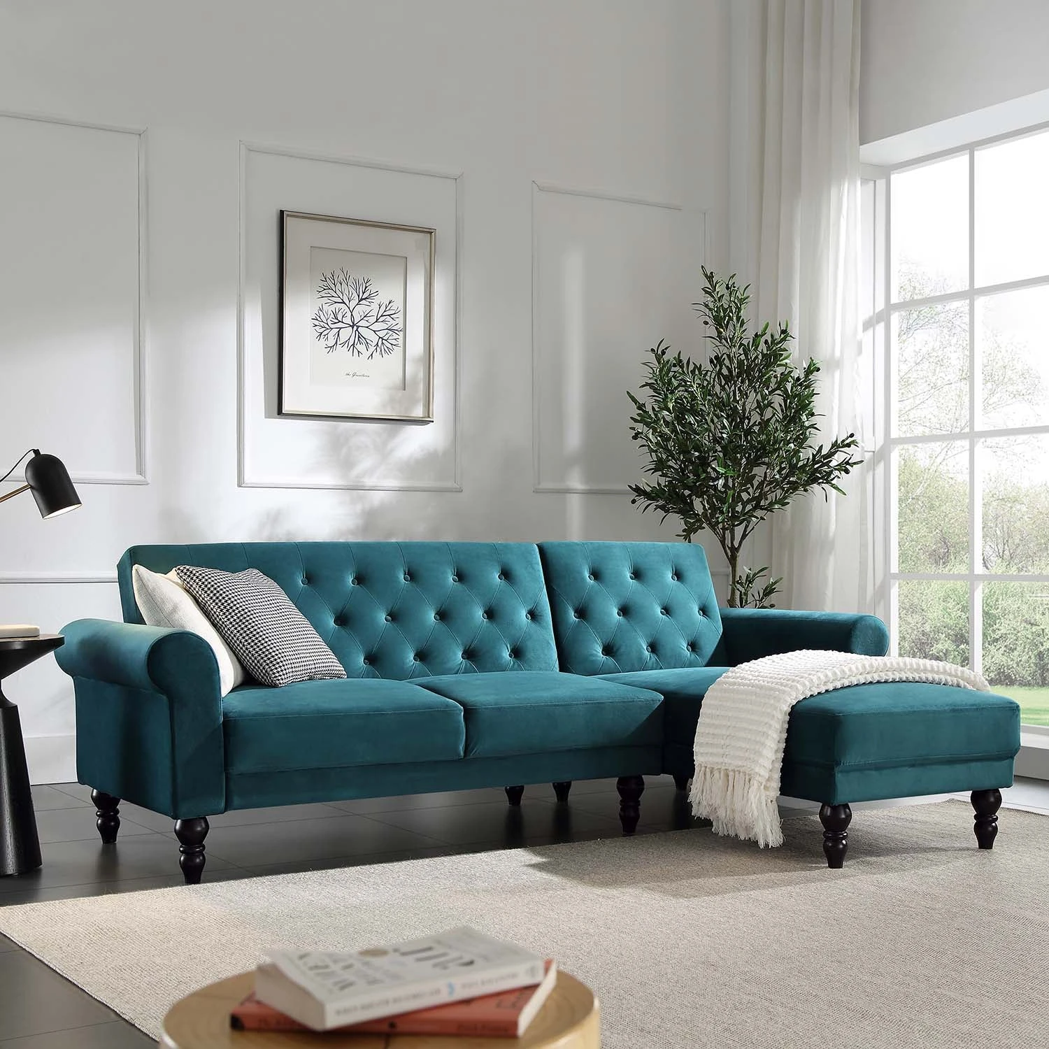 Hanney Chesterfield Chaise Sofabed In Teal Velvet 3 Hanney Chesterfield Chaise Sofabed In Teal Velvet