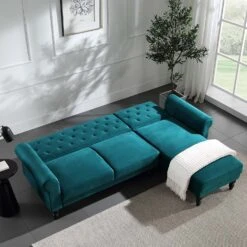 Hanney Chesterfield Chaise Sofabed In Teal Velvet 22 Hanney Chesterfield Chaise Sofabed In Teal Velvet -FINZ Furniture Shop AYSF 012 TEAL VEL scene2