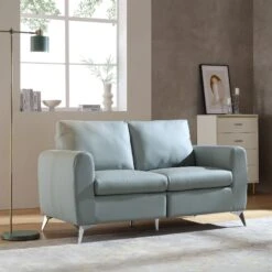 Noak 2-Seater Grey Faux Leather Sofa With Chrome Legs 17 Noak 2-Seater Grey Faux Leather Sofa With Chrome Legs -FINZ Furniture Shop AYSF 014 GREY PU 2ST scene1