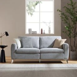 Noak 3-Seater Grey Woven Fabric Sofa With Chrome Legs