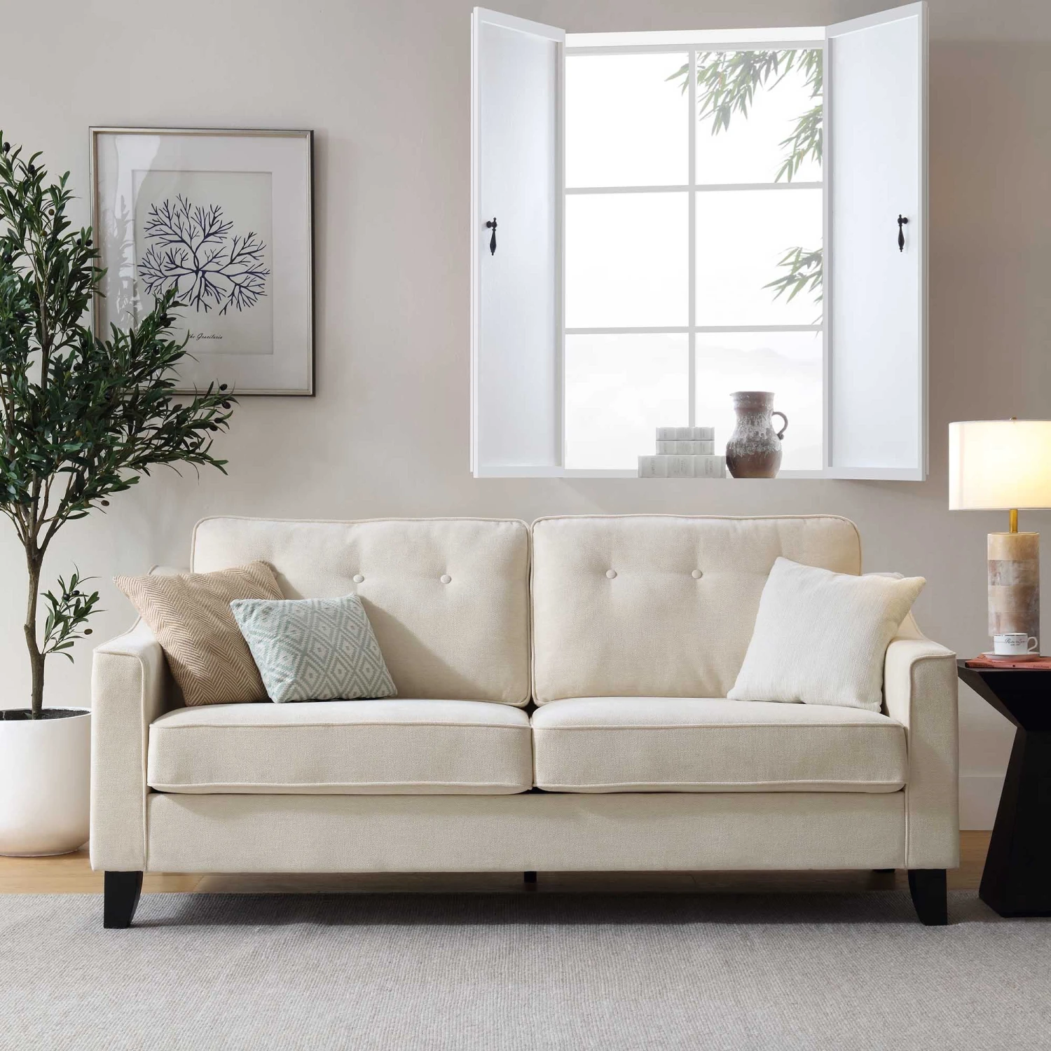 Harper 3-Seater Slope Arm Beige Woven Fabric Sofa 3 Harper 3-Seater Slope Arm Beige Woven Fabric Sofa