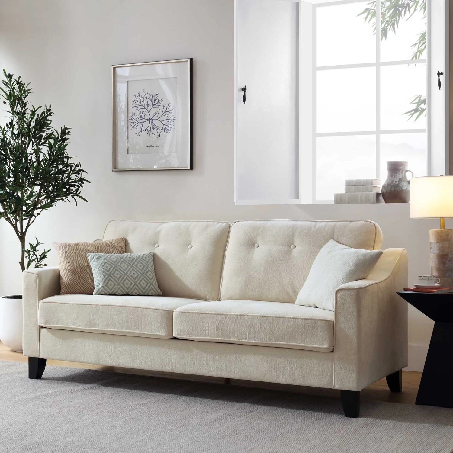 Harper 3-Seater Slope Arm Beige Woven Fabric Sofa 4 Harper 3-Seater Slope Arm Beige Woven Fabric Sofa - Image 2