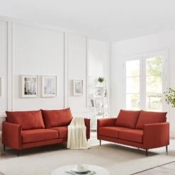 Bari Burnt Ochre Fabric Sofa 32 Bari Burnt Ochre Fabric Sofa -FINZ Furniture Shop AYSF 08 ORANGEFAB 2N3ST scene1