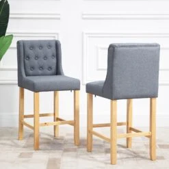Harbury Set Of 2 Buttoned Bar Stools (Light Grey Linen) -FINZ Furniture Shop BCH 2112 LGREY LINEN 2P 1