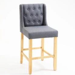 Harbury Set Of 2 Buttoned Bar Stools (Light Grey Linen) -FINZ Furniture Shop BCH 2112 LGREY LINEN 2P 2
