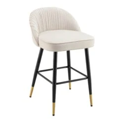 Miyae Set Of 2 Pleated Champagne Beige Velvet Upholstered Counter Stools -FINZ Furniture Shop BCH 2148 CHAMP VEL 2P WB2