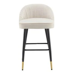 Miyae Set Of 2 Pleated Champagne Beige Velvet Upholstered Counter Stools -FINZ Furniture Shop BCH 2148 CHAMP VEL 2P WB4