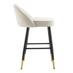 Miyae Set Of 2 Pleated Champagne Beige Velvet Upholstered Counter Stools -FINZ Furniture Shop BCH 2148 CHAMP VEL 2P WB5