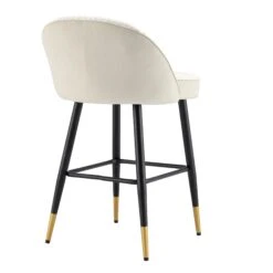 Miyae Set Of 2 Pleated Champagne Beige Velvet Upholstered Counter Stools -FINZ Furniture Shop BCH 2148 CHAMP VEL 2P WB6