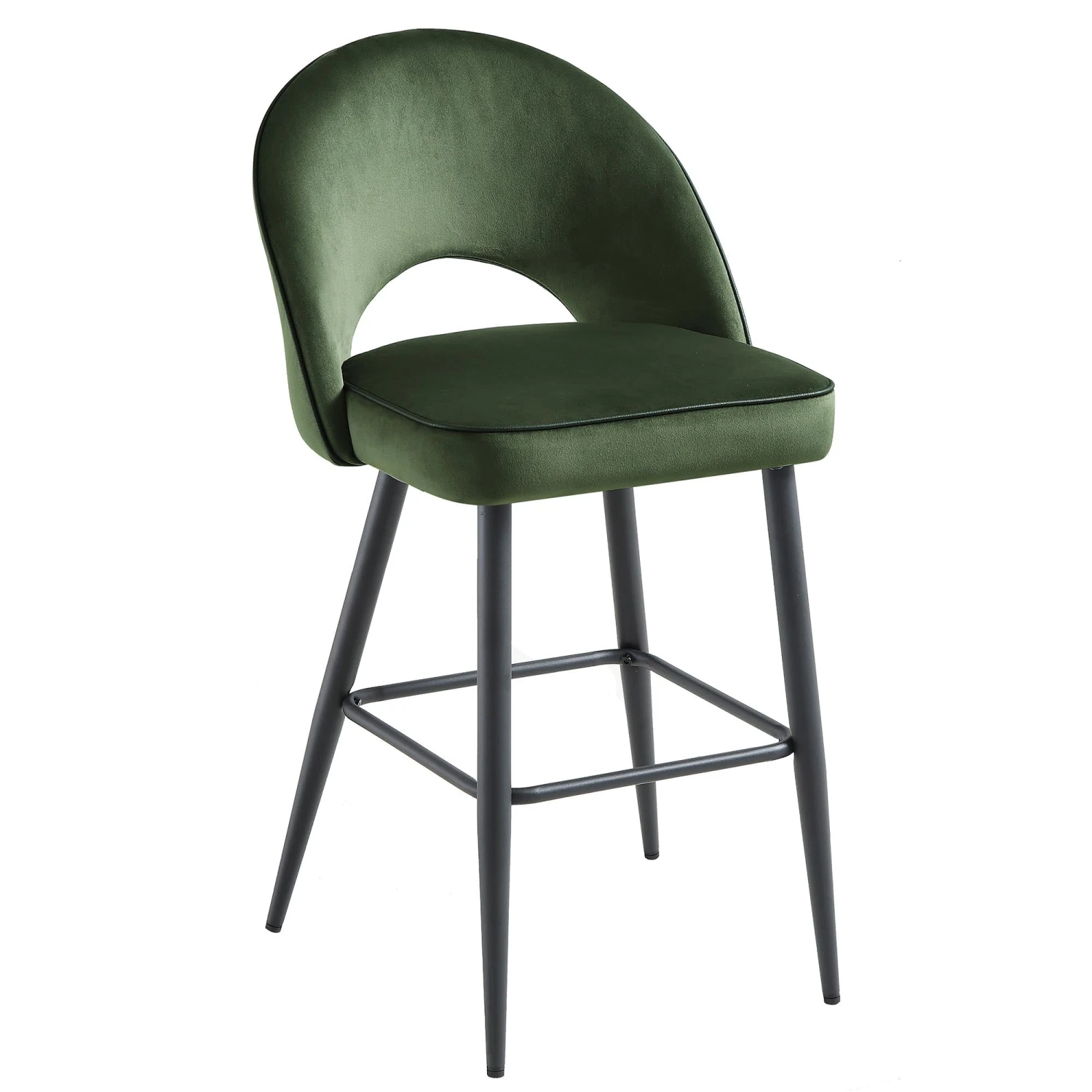 Oakley Set Of 2 Dark Green Velvet Upholstered Counter Stools With Contrast Piping 7 Oakley Set Of 2 Dark Green Velvet Upholstered Counter Stools With Contrast Piping - Image 5