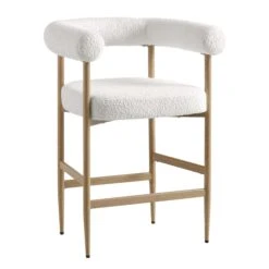 Fulbourn White Boucle Counter Stool With Natural Wood Effect Legs -FINZ Furniture Shop BCH 2171 WHITE BOUCLE NAT WB1