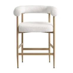Fulbourn White Boucle Counter Stool With Natural Wood Effect Legs -FINZ Furniture Shop BCH 2171 WHITE BOUCLE NAT WB2
