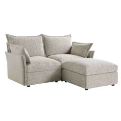 Byron Pillow Edge Mist Grey Boucle Modular Sofa, 2-Seater Chaise 16 Byron Pillow Edge Mist Grey Boucle Modular Sofa, 2-Seater Chaise -FINZ Furniture Shop BOSF 7053 GREY BOU 2STCHAISE WB1