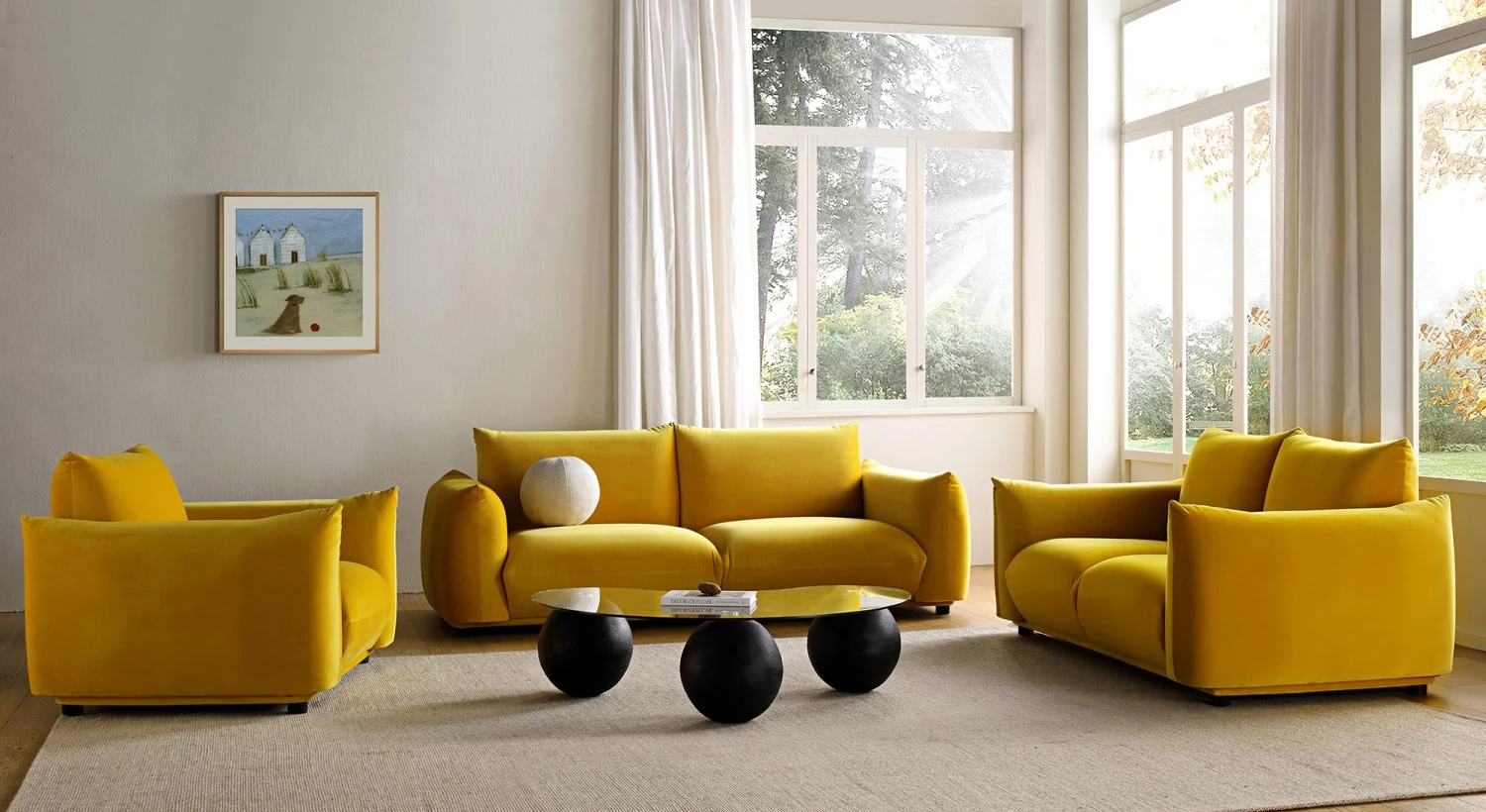 Gianni Three Seater Sofa, Goldenrod Velvet 5 Gianni Three Seater Sofa, Goldenrod Velvet - Image 3