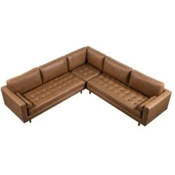 Henrietta 5+Seater Corner Sofa, Tan Faux Suede -FINZ Furniture Shop BOSF 9680 TAN FXLT CORNER SET WB1