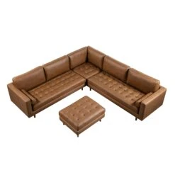 Henrietta 5+Seater Corner Sofa, Tan Faux Suede -FINZ Furniture Shop BOSF 9680 TAN FXLT CORNER SET WB6