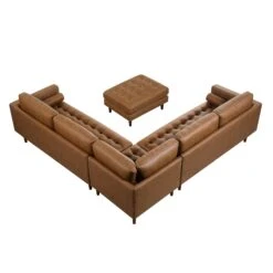Henrietta 5+Seater Corner Sofa, Tan Faux Suede -FINZ Furniture Shop BOSF 9680 TAN FXLT CORNER SET WB7
