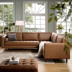 Henrietta 5+Seater Corner Sofa, Tan Faux Suede -FINZ Furniture Shop BOSF 9680 TAN FXLT CORNER SET scene2