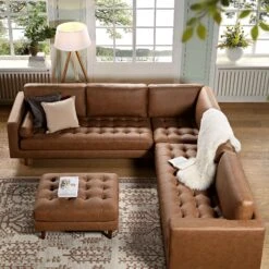 Henrietta 5+Seater Corner Sofa, Tan Faux Suede -FINZ Furniture Shop BOSF 9680 TAN FXLT CORNER SET scene3