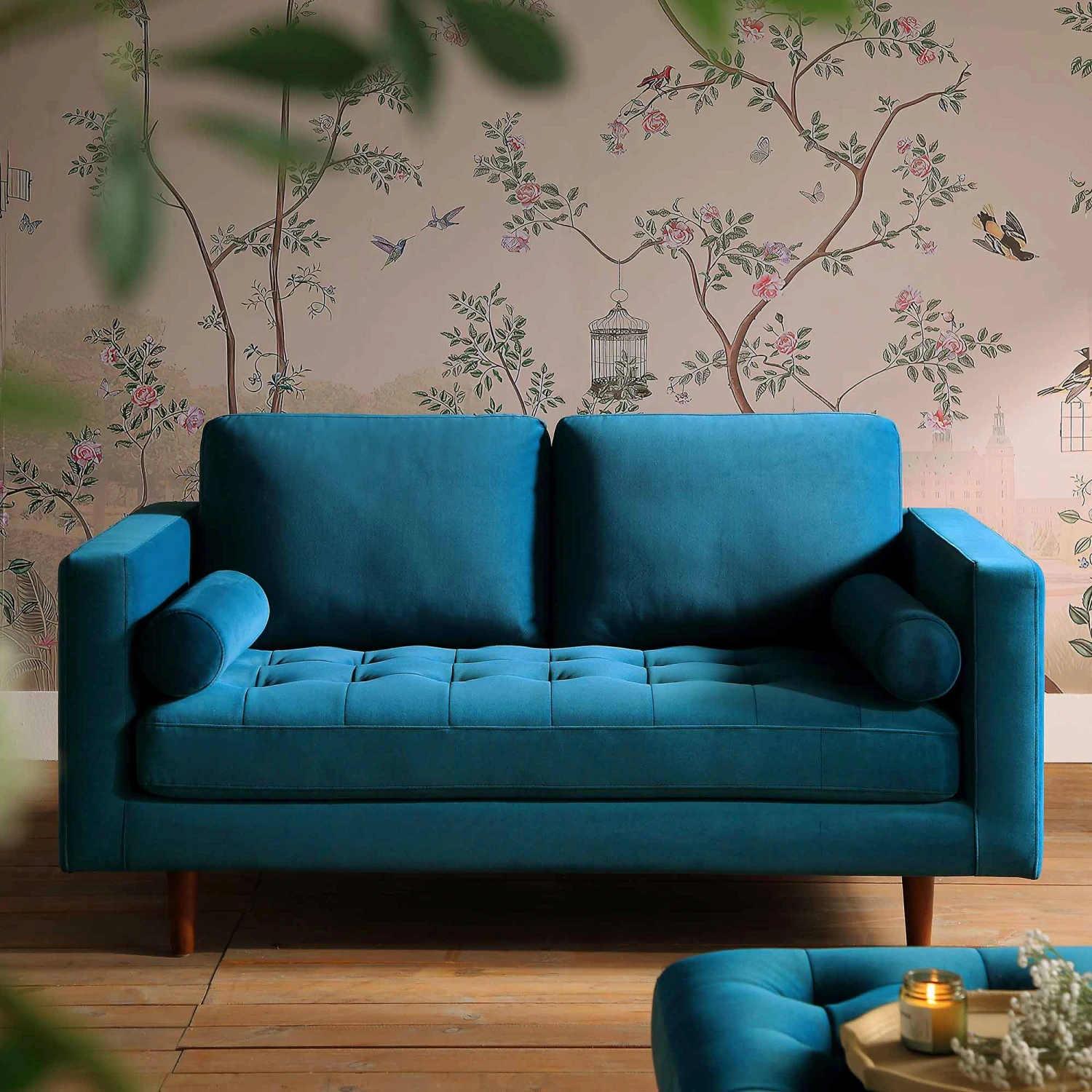 Henrietta 2-Seater Sofa, Teal Velvet 4 Henrietta 2-Seater Sofa, Teal Velvet - Image 2