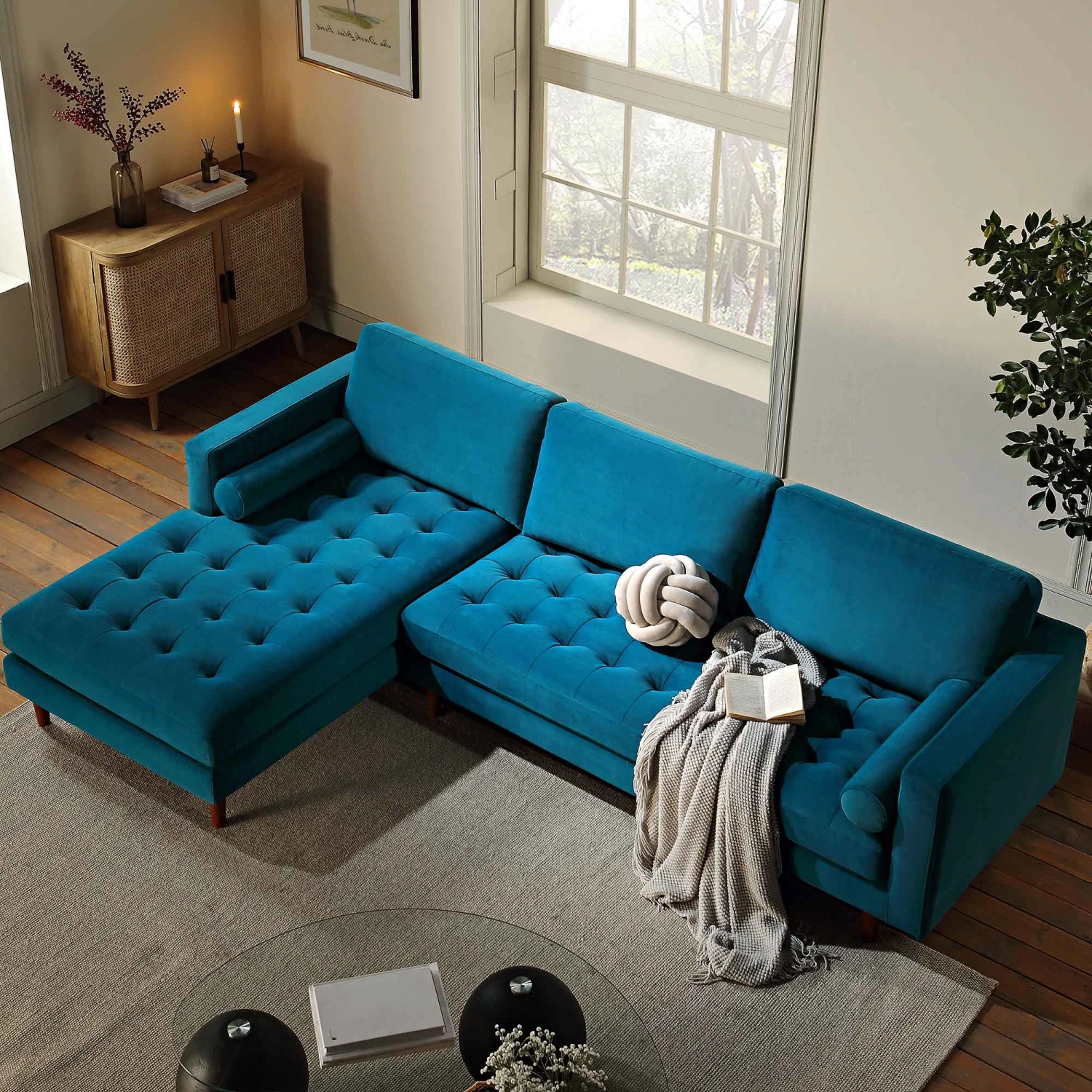 Henrietta Grand 4-Seater LHF Chaise End Sofa, Teal Velvet 4 Henrietta Grand 4-Seater LHF Chaise End Sofa, Teal Velvet - Image 2