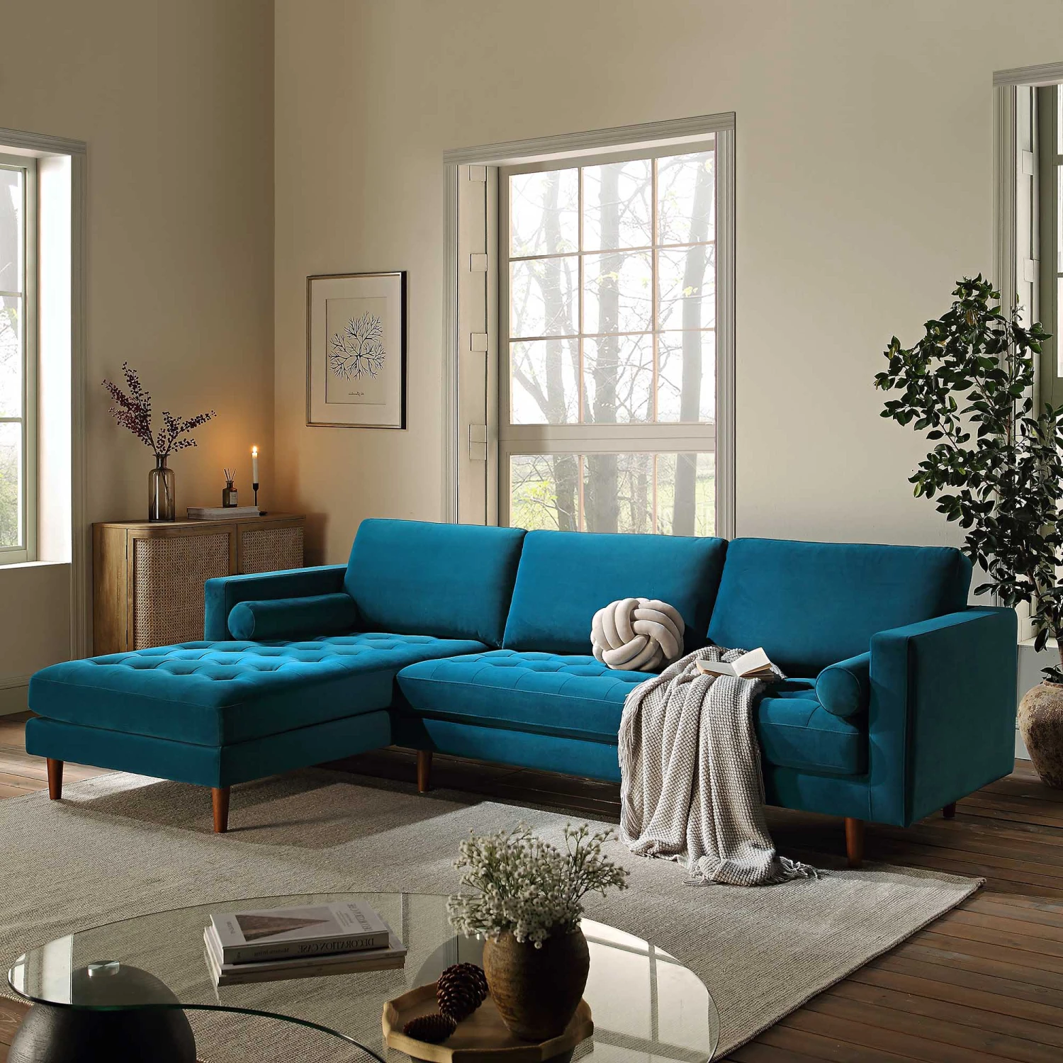 Henrietta Grand 4-Seater LHF Chaise End Sofa, Teal Velvet 3 Henrietta Grand 4-Seater LHF Chaise End Sofa, Teal Velvet