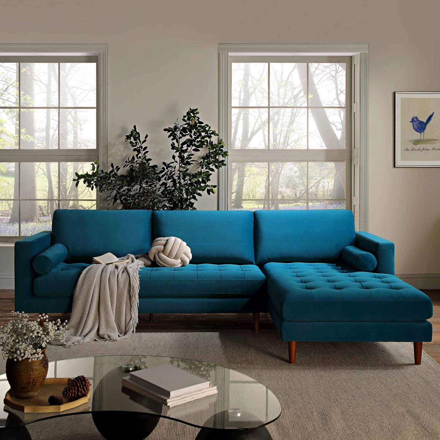 Henrietta Grand 4-Seater RHF Chaise End Sofa, Teal Velvet 3 Henrietta Grand 4-Seater RHF Chaise End Sofa, Teal Velvet