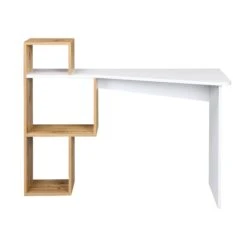 Mason White High Gloss Desk With Oak Effect Shelves -FINZ Furniture Shop BSD 027 3