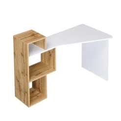Mason White High Gloss Desk With Oak Effect Shelves -FINZ Furniture Shop BSD 027 5