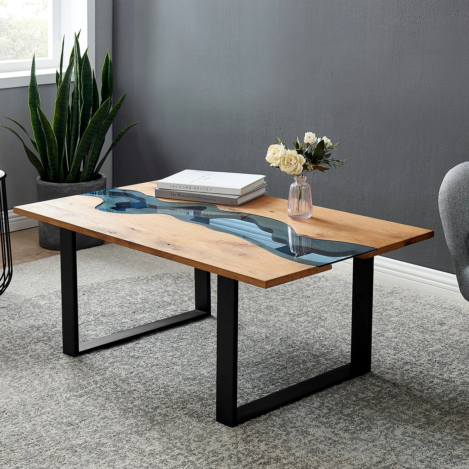 Kelonwa River Effect Solid Oak And Inset Glass Coffee Table 4 Kelonwa River Effect Solid Oak And Inset Glass Coffee Table - Image 2